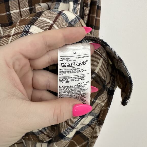 New Men’s Old Navy Double Brushed Button Down Flannel Brown Plaid Cotton Shacket - Picture 4 of 5